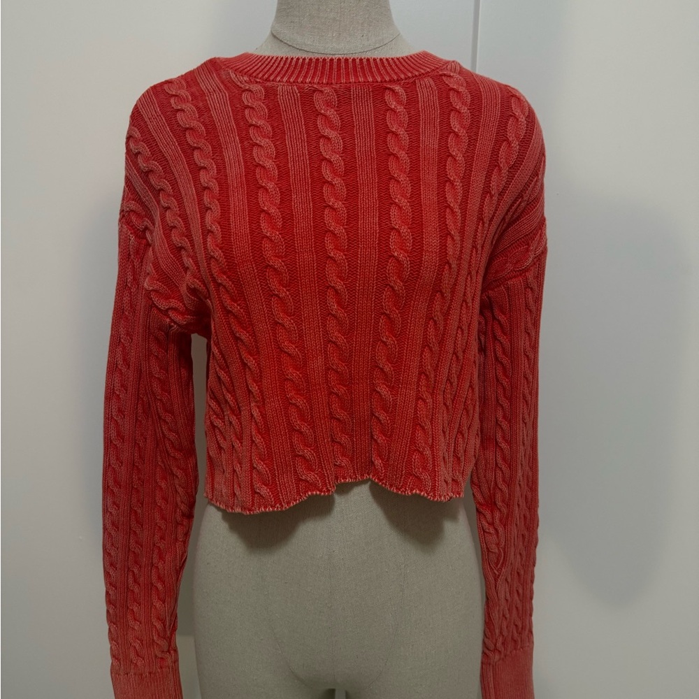 Aerie Coral Cable Knit Sweater